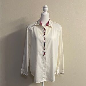 Vintage Karen Scott Blouse with Embroidered Christmas Stockings & Shoulder Pads